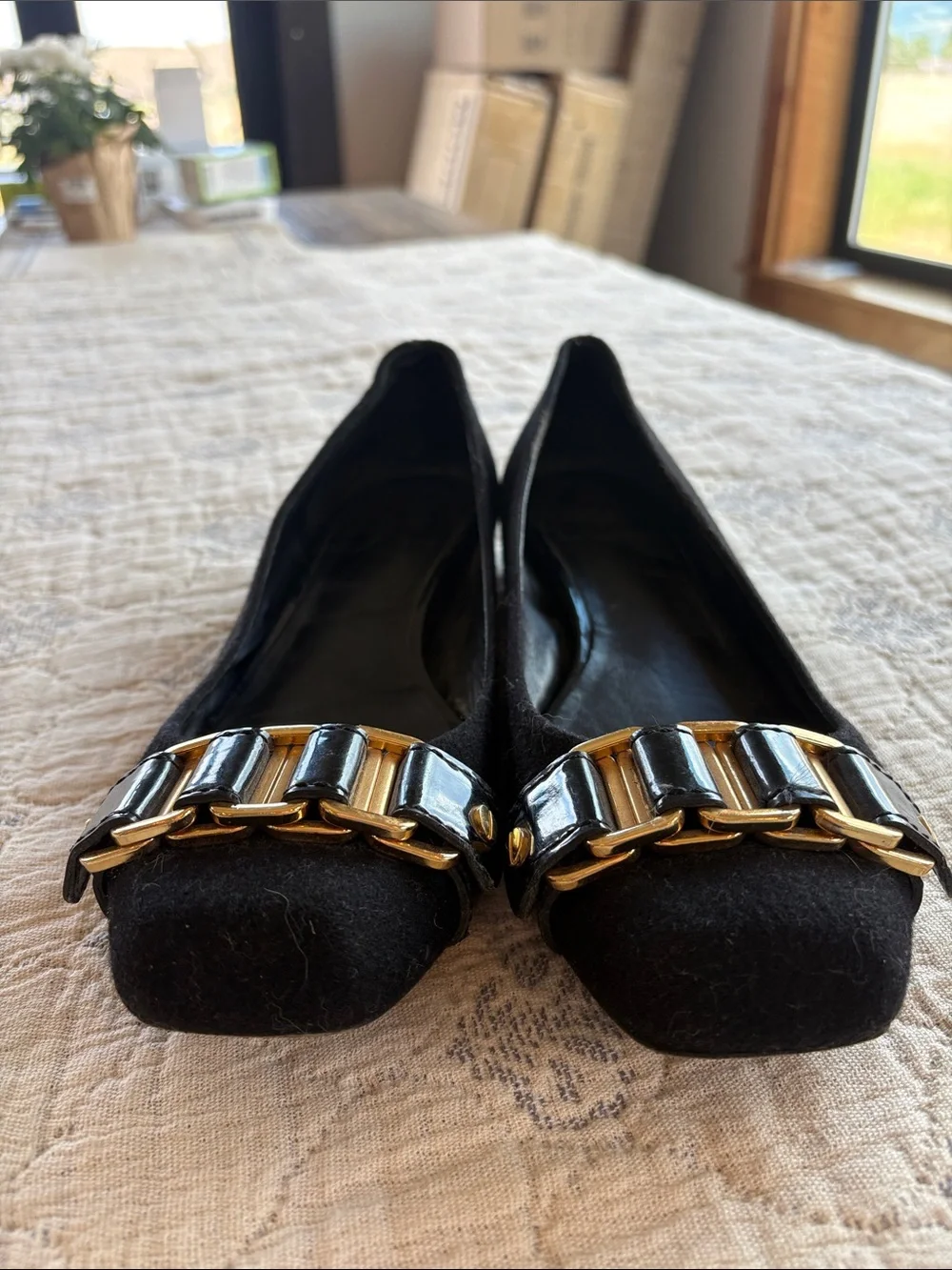 Tory Burch Black Ballet Flat with Gold Buckle